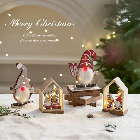 Adornos De Gnomos De Madera De Navidad Con Luz Cálida LED Figura De Papá Noel Muñeco De Nieve Casa Decoración De Escritorio