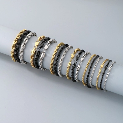 Collar Y Pulsera De Cadena De Cuerda Acero Inoxidable Hip Hop Twist Link Accesorios De Moda Para Hombre Mujer