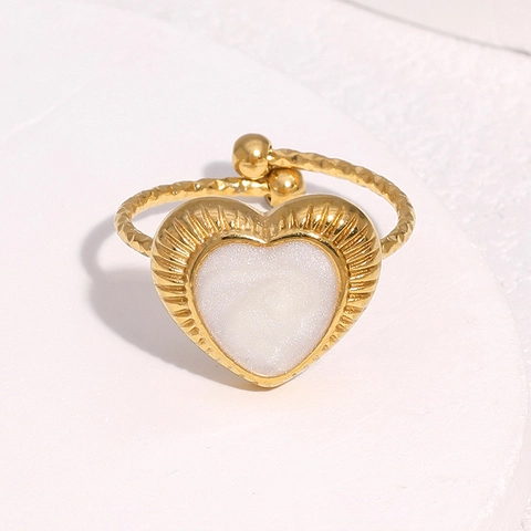 Heart Shaped Adjustable Ring Stainless Steel 18K Gold Plated Vintage Fashion Jewelry For Women