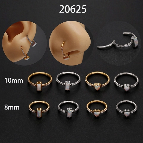 Anello al Naso in Acciaio Inossidabile Opale Cuore Quadrato Unisex Zirconia Intarsiato Orecchino Cartilagine Gioielli Piercing