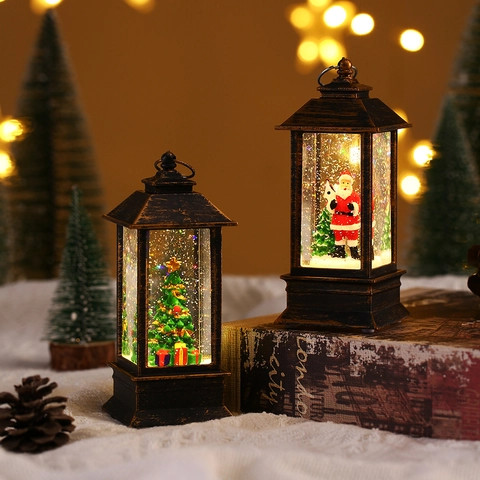 Lanterna Palla Di Neve Di Natale LED Illuminata Con Acqua Brillantini Bronzo Retrò Decorazione Natalizia Interni