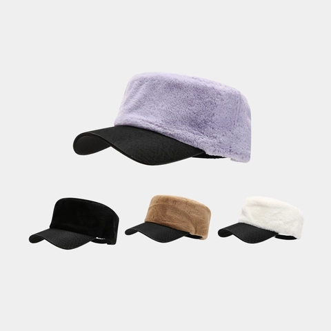 Chapeau Militaire en Peluche pour Femmes Avec Bord en Cuir Rétro Chaud Casquette de Marin Mode Chapeau Gavroche Quotidien