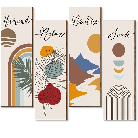 Wooden Wall Decor Plaques Boho Abstract Pattern Inspirational Words Relax Breathe For Home Office Bedroom