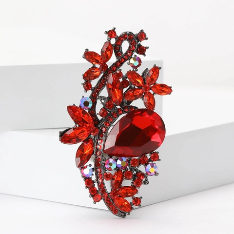 Vintage Bloem Kristallen Broche Legering Strass Waterdruppel Pin Sieraden Voor Dames Pak Jas Accessoires Retro Elegant