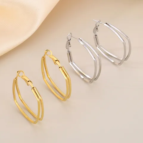 Stainless Steel Double Layer Geometric Hollow Square Earrings 18K Gold Plated Minimalist Fashion Jewelry For Women