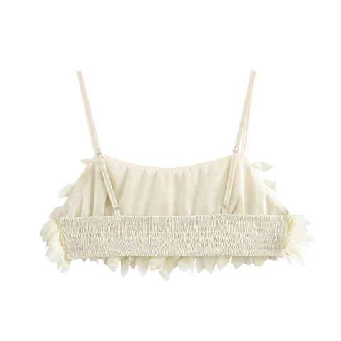 Dames Camisole Crop Top 3D Bloem Bloemblad Textuur Polyester Rug Smocking Verstelbare Bandjes Strand Vakantie Stijl