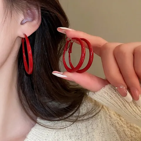 Orecchini A Cerchio Tondi Vintage Retro Chic Rosso Verde Per Donna Con Perno In Argento Sterling 925 Verniciati