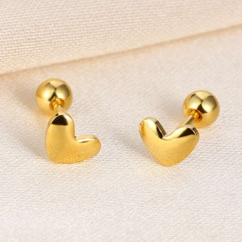 Heart Stud Earrings With 925 Sterling Silver Earring Post Gold Plated Screw Back Small Minimalist Jewelry For Women
