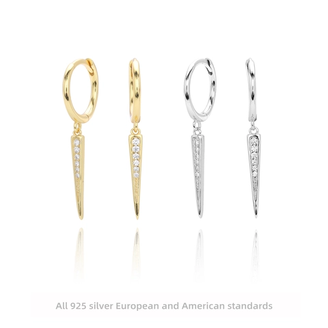 Minimalistische Spike Hoop Ohrringe 925 Sterlingsilber Zirkonia Geometrische Hänger Punk Hip Hop Schmuck