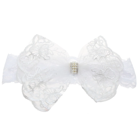 Baby Headband Lace Big Bow Artificial Pearl Rhinestone Elastic Infant Newborn Girl Hair Accessories Photography Props