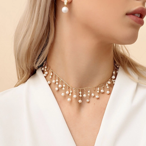 Zoetwaterparel Kwastje Halsketting Voor Dames Vergulde Ketting Handgemaakte Vintage Elegante Bruiloft Feest Sieraden