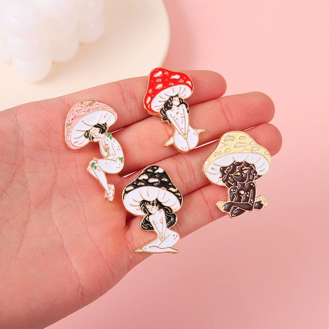 Creative Mushroom Girl Alloy Enamel Brooch Cartoon Figure Mushroom Head Pin Badge For Clothes Backpack Decor Jewelry Gift