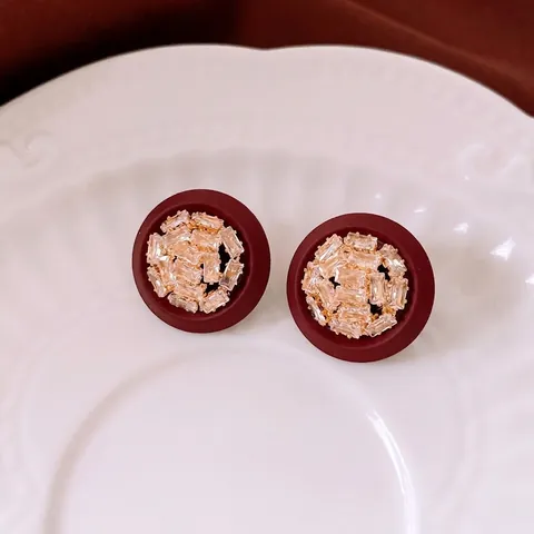 Red Vintage Earrings 18K Gold Plated Copper With 925 Sterling Silver Earring Post Zircon Geometric Luxury For Women