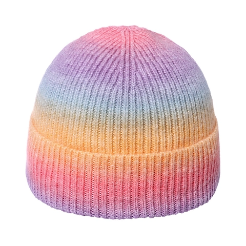 Gorro De Punto Degradado Acrílico Suave Cálido Acanalado Dobladillo Moda Invierno Exterior Mujer