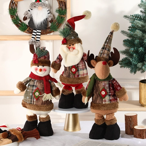Weihnachts Plüschpuppe Ausziehbare Beine Weihnachtsmann Schneemann Rentier Karostoff Ornament Heim Feiertag Dekoration