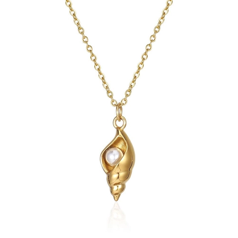 Collana Con Ciondolo A Conchiglia E Perla Artificial Acciaio Inossidabile Gioielli Eleganti Tema Oceano Per Uomo E Donna