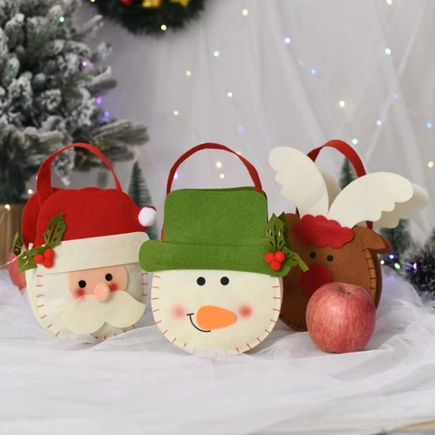 Christmas Gift Bags Candy Apple Pouch Santa Snowman Reindeer Felt Burlap Knit Drawstring Handle Holiday Party Decor Favor
