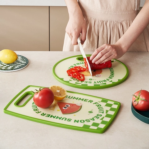 Double Sided Plastic Cutting Board With Non Slip Edge Cartoon Fruit Pattern Kitchen Chopping Block For Vegetables Fruits