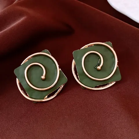 Pendientes De Botón De Aleación Geométrica Cuadrada Vintage Con Patrón Espiral Para Mujer 925 Sterling Silver Earring Post
