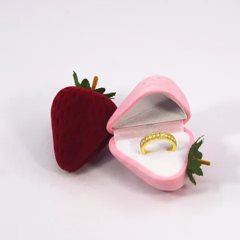 Portagioie A Forma Di Fragola Custodia In Velluto Floccato Per Anelli Orecchini Conservazione Organizzatore Da Scrivania Regalo