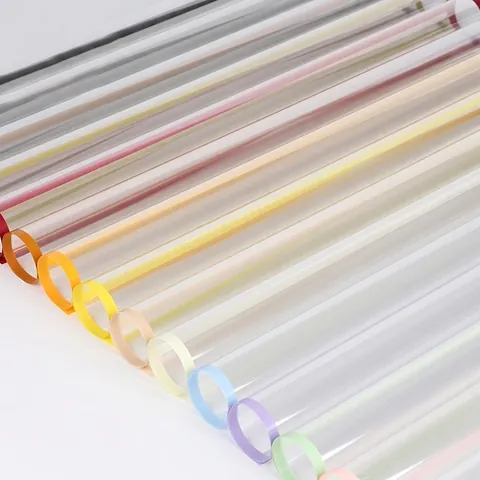 Flower Wrapping Paper Waterproof OPP Transparent Colorful Border Cellophane For Bouquet Gift Packaging Floral Decor
