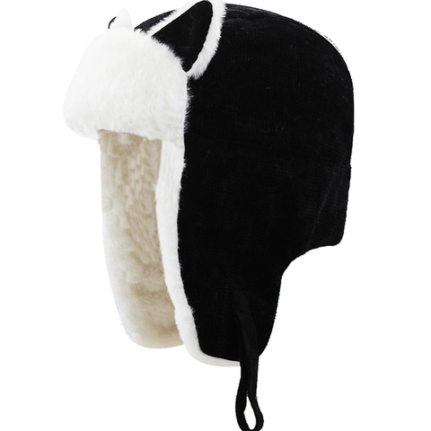 Winter Trapper Hoed Corduroy Faux Bontvoering Oorklappen Kattenoren Winddicht Warm Bommenwerper Hoed