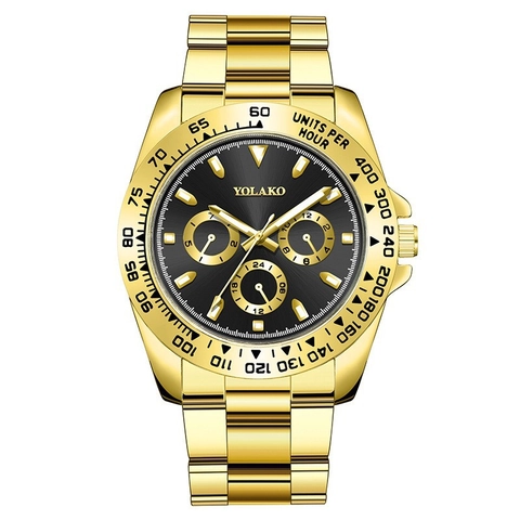 Mens Business Quartz Watch Alloy Link Bracelet Luminous Hands Chronograph Style Tachymeter Bezel Fashion Wristwatch