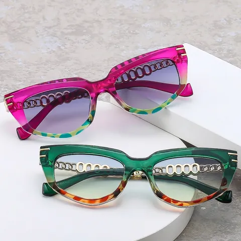 Retro Cat Eye Zonnebril Voor Dames Metalen Kettingpoten UV400 Bescherming Gradiënt Lenzen Vintage Mode Bril