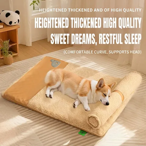 Thickened Pet Bed Mat Lamb Wool Washable Dog Sleeping Pad With Neck Protector Pillow Orthopedic Sponge For Cats Dogs
