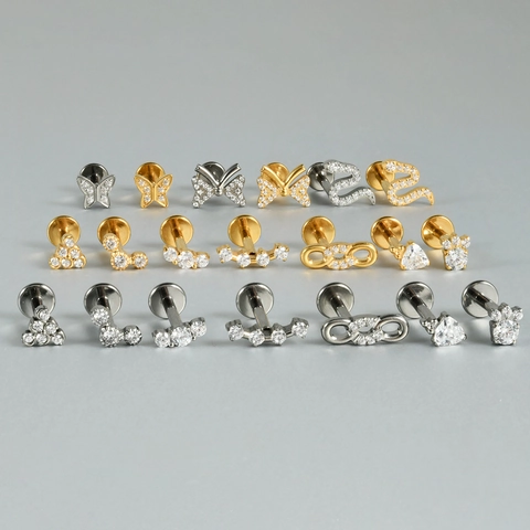 G23 Titanium Labret Stud Piercing Sieraden Met Zirkoon Vlinder Slang Oneindigheid Interne Schroefdraad Platte Achterkant