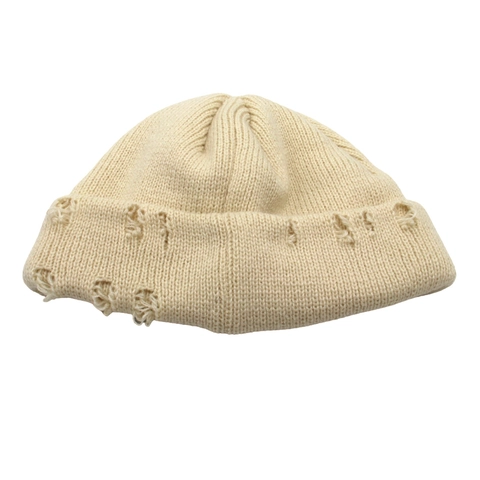 Berretto in Maglia Distressed da Donna Retro Hip Hop Harajuku Tinta Unita Caldo Cappello Invernale Con Fori Orlo Sfilacciato