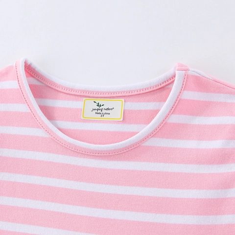 Abito Bambina Cotone Pettinato Righe Rosa Bianco Manica Corta Ricamo Coniglio Fiori Casual Estate Quotidiano