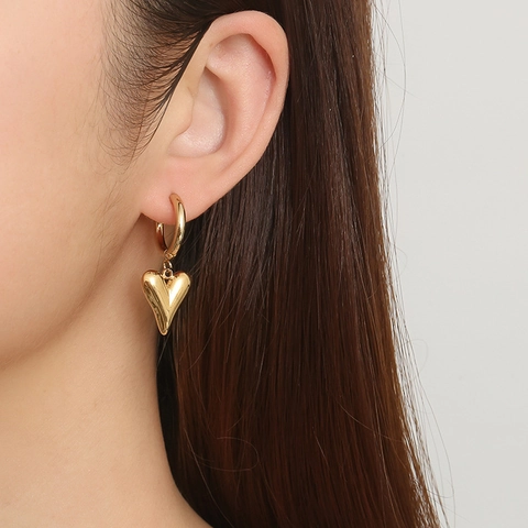 Stainless Steel Hoop Earrings With Dangle Charms Heart Cross Artificial Pearl 18K Gold Plated Fashion Jewelry For Women