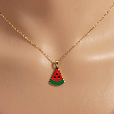 Collar Con Colgante De Frutas Sandía Fresa Champiñón Acero De Titanio Esmalte Joyería Dulce Y Fresca Para Mujer