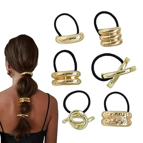 Metal Alloy Hair Ties Minimalist Geometric Punk Gothic Style Elastic Ponytail Holder Rings Hair Accessories For Women