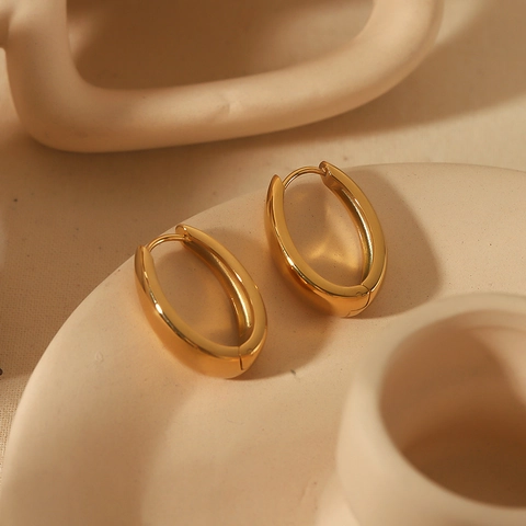 U-Förmige Creolen 304 Edelstahl 18K Vergoldet Geometrische Ovale Schnalle Minimalistischer Modeschmuck Für Damen Herren