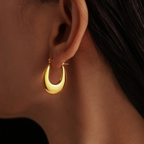 Orecchini a Cerchio Spessi a Forma di U in Acciaio Inossidabile Minimalista per Donna Placcati Oro 18K Gioielli Geometrici a Goccia