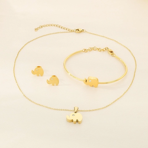 Lindo Elefante Collar Pendientes Y Pulsera Joyería Acero Inoxidable Diamante De Imitación Animal Amuleto Joyería De Moda Para Mujeres