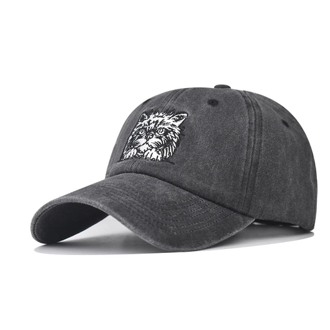 Washed Cotton Baseball Cap Distressed Cat Dog Embroidery Adjustable Vintage Dad Hat Sun Protection Outdoor Unisex Sport