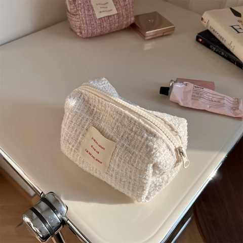 Gewebte Tweed Kosmetiktasche Vintage Elegante Make-Up Tasche Mit Reißverschluss Für Reisen Und Tägliche Aufbewahrung