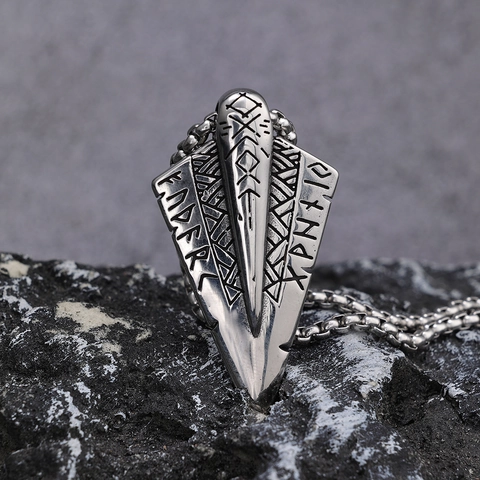 Collana Con Ciondolo Punta Di Lancia Rune Vichinghe Uomo Acciaio Inossidabile Argento Vintage Gioielli Nordici