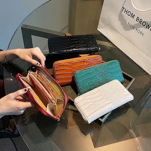 Portafoglio Lungo In Pelle PU Con Motivo Coccodrillo Cerniera Grande Capacità Pochette Da Donna Elegante Moda