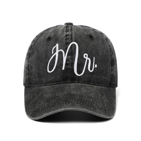 Casquette De Baseball En Coton Lavé Rétro Distressed Broderie Mr Mrs Chapeau De Soleil Réglable Pour Couples Mariage Voyage