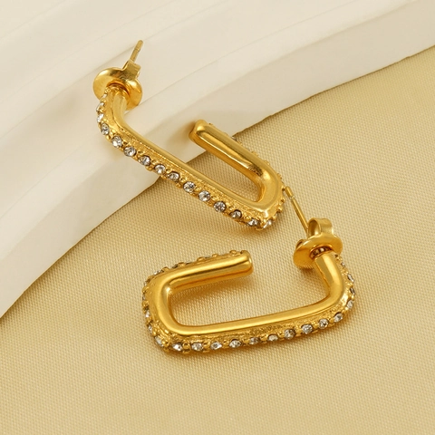 Geometrische U-Förmige Ohrstecker Vergoldeter Edelstahl Zirkonia Rechteckig Eleganter Modeschmuck Für Damen