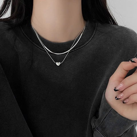 Collar Doble Capa Colgante Corazón Cobre Cadena Serpiente Minimalista Elegante Para Mujeres
