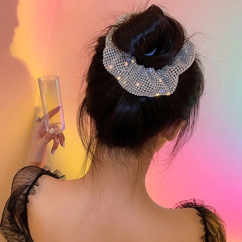 Elastico Per Capelli Con Strass Scintillanti Supporto Per Coda Di Cavallo In Cristallo Moda Copricapo Per Donne Accessorio Elegante