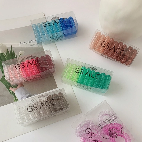 Elastici Per Capelli A Filo Telefonico Spirale Sfumato Plastica TPU Elastico Boxed Fasce Minimaliste Per Donne Quotidiano