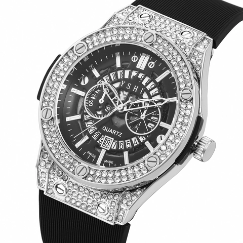 Reloj de Cuarzo de Lujo para Mujer con Strass Diseño Hueco Calendario Impermeable Caja de Aleación Oro Rosa Plata