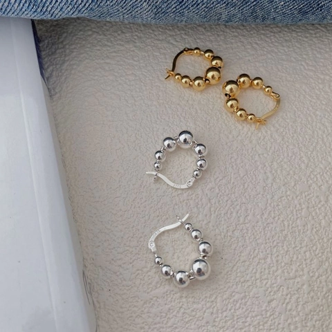 Pendientes de Aro de Plata de Ley S925 con Cuentas Bañado en Oro 18k Joyería Minimalista Geométrica para Mujer