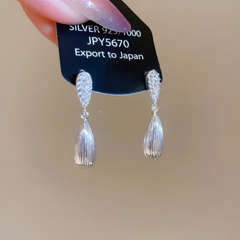 Orecchini Pendenti Goccia Acqua Trama Spazzolata Rame Con Perno In Argento Sterling 925 E Accenti Zircone Per Donna